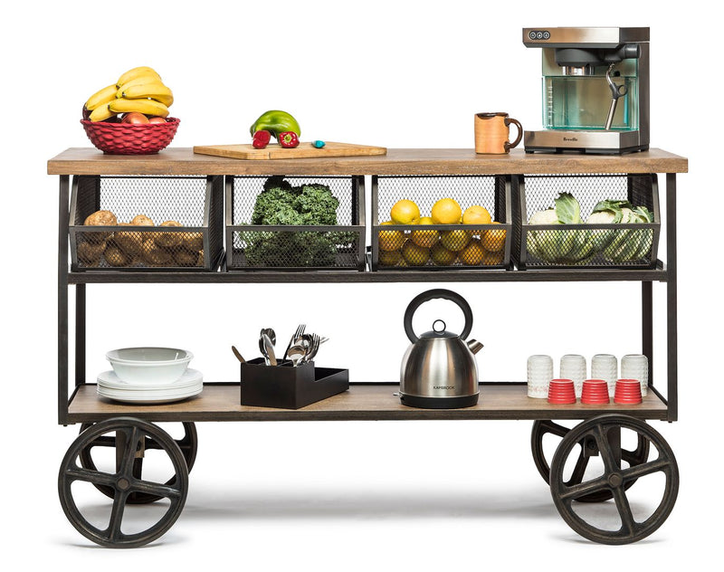 Wooden Kitchen Island Trolley Cart on Wheels with Drawers and 3 Level Storage Payday Deals