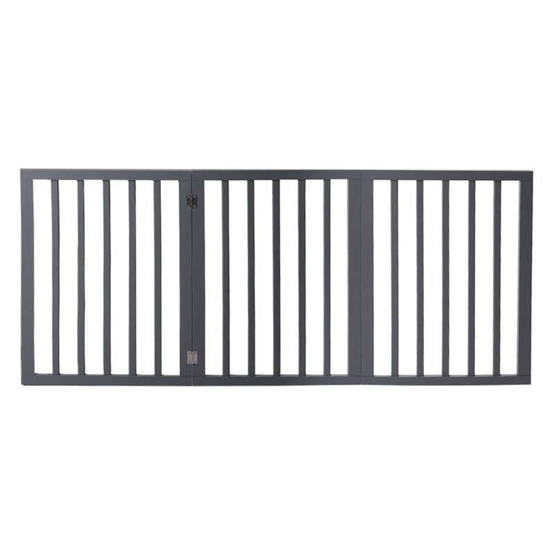 Wooden Pet Gate Dog Fence Retractable Barrier Portable Door 3 Panel Grey Payday Deals