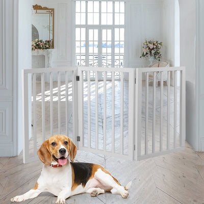 Wooden Pet Gate Dog Fence Retractable Barrier Portable Door 3 Panel White Payday Deals