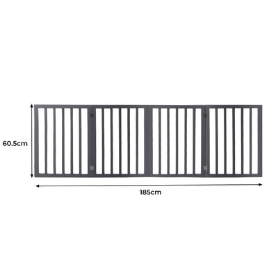 Wooden Pet Gate Dog Fence Retractable Barrier Portable Door 4 Panel Grey Payday Deals