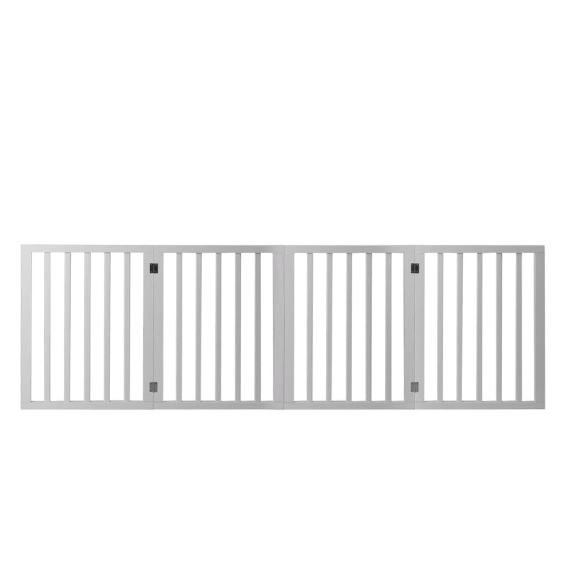 Wooden Pet Gate Dog Fence Retractable Barrier Portable Door 4 Panel White Payday Deals