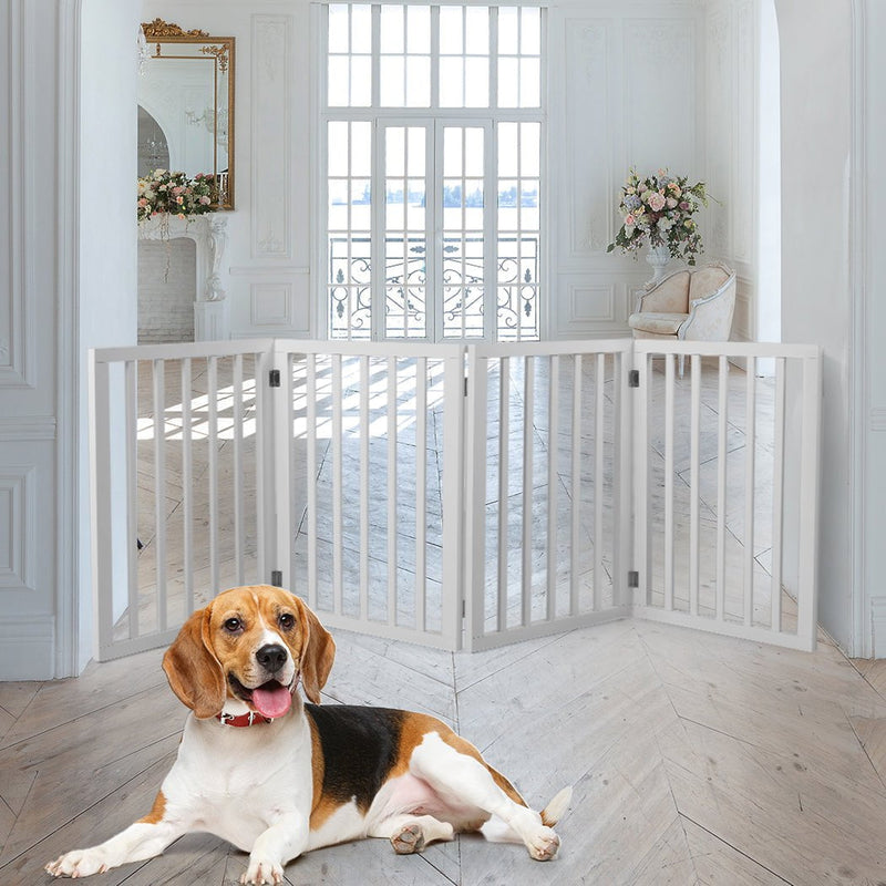 Wooden Pet Gate Dog Fence Retractable Barrier Portable Door 4 Panel White Payday Deals