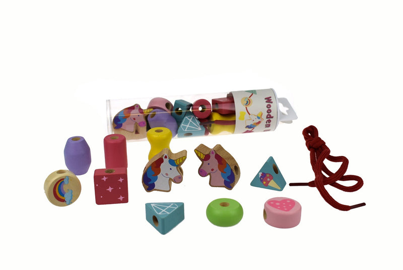 WOODEN UNICORN  LACING BEAD SET IN TUBE Payday Deals