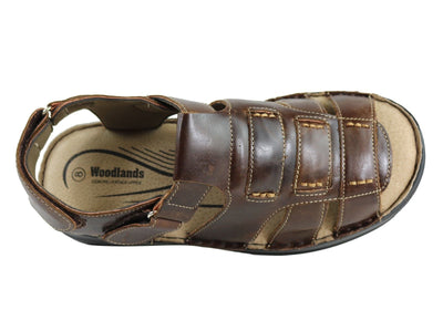 WOODLANDS Chester Men's Leather Cushioned Sandals Adjustable Comfort Payday Deals