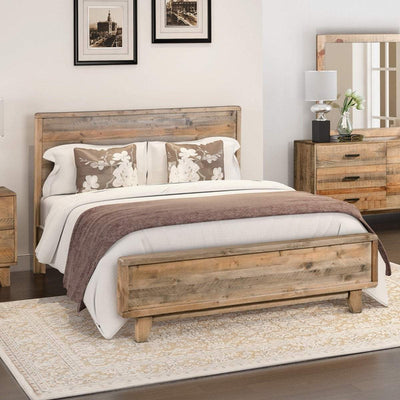 Queen Size Wooden Bed Frame in Solid Wood Antique Design Light Brown