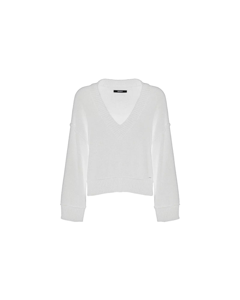 Wool Blend V-Neck Sweater with Ribbed Accents S Women Payday Deals
