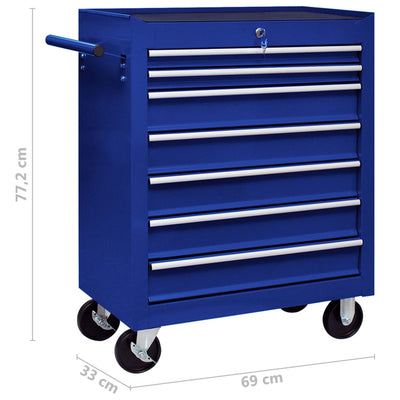 Workshop Tool Trolley with 7 Drawers Blue Payday Deals