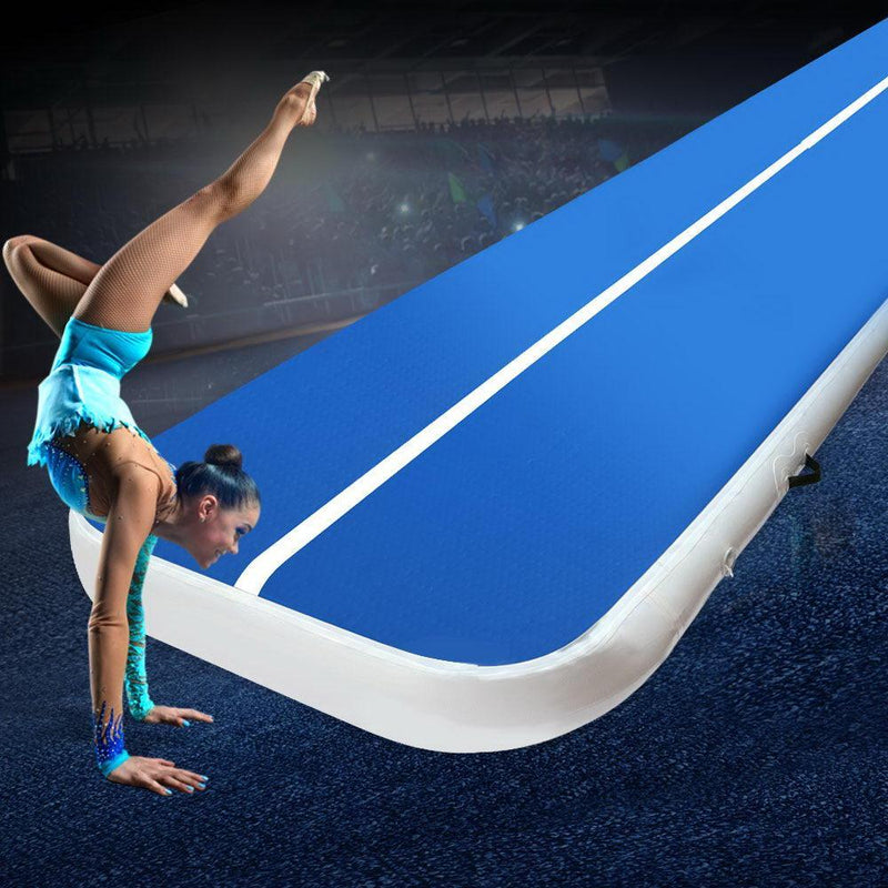 4m x 1m Inflatable Air Track Mat 20cm Thick Gymnastic Tumbling Blue And White Payday Deals