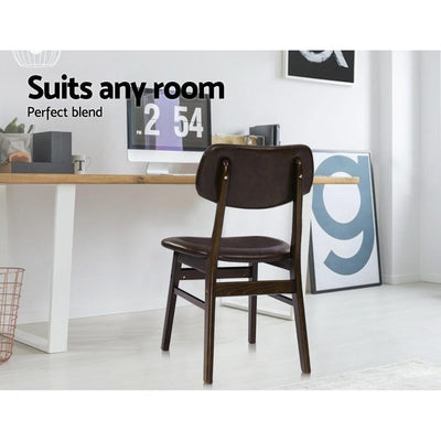 2 x Artiss Dining Chairs Retro Replica Kitchen Cafe Wood Chair Fabric Pad Brown Payday Deals