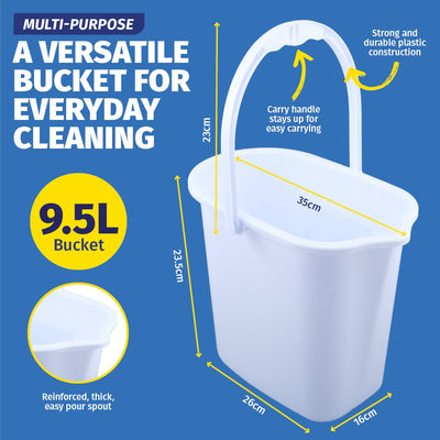 Xtra Kleen 12PCE 9.5L Buckets Easy Pour Spout Strong Durable 23.5 x 35cm Payday Deals