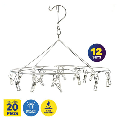 Xtra Kleen 12PCE Stainless Steel Rotating Clothes Airer With Pegs 31.5cm Payday Deals