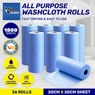 Xtra Kleen 1800PCE All Purpose Washcloth Rolls Reusable Non Abrasive 20 x 20cm Payday Deals