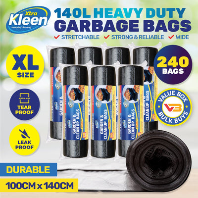 Xtra Kleen 240PCE 140L Garbage Bin Liners XL Tear & Leak Proof 100 x 140cm Payday Deals