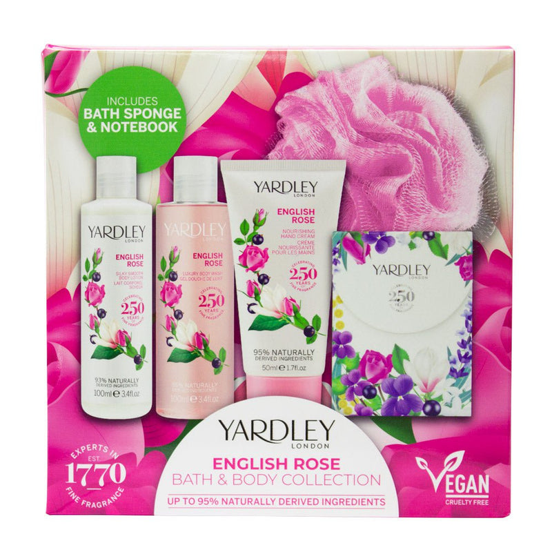 Yardley English Rose Gift Set Body Wash, Lotion, Sponge, Hand Cream, Notebook Payday Deals