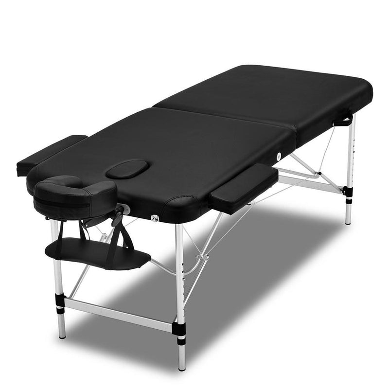 Zenses 2 Fold Portable Aluminium Massage Table Massage Bed Beauty Therapy Black 55cm Payday Deals