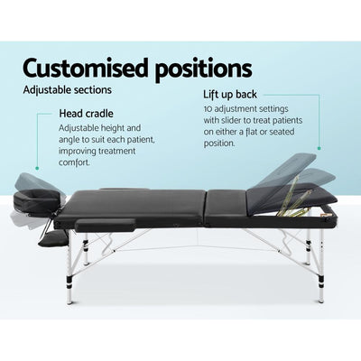 Zenses 3 Fold Portable Aluminium Massage Table - Black Payday Deals