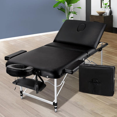 Zenses 3 Fold Portable Aluminium Massage Table - Black Payday Deals
