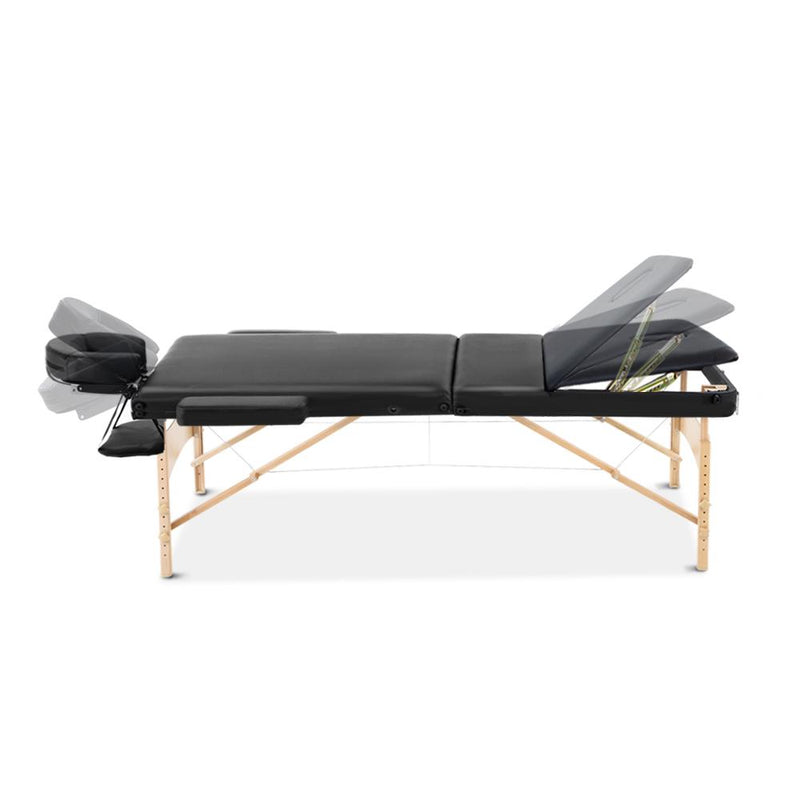 Zenses 60cm Wide Portable Wooden Massage Table 3 Fold Treatment Beauty Therapy Black Payday Deals