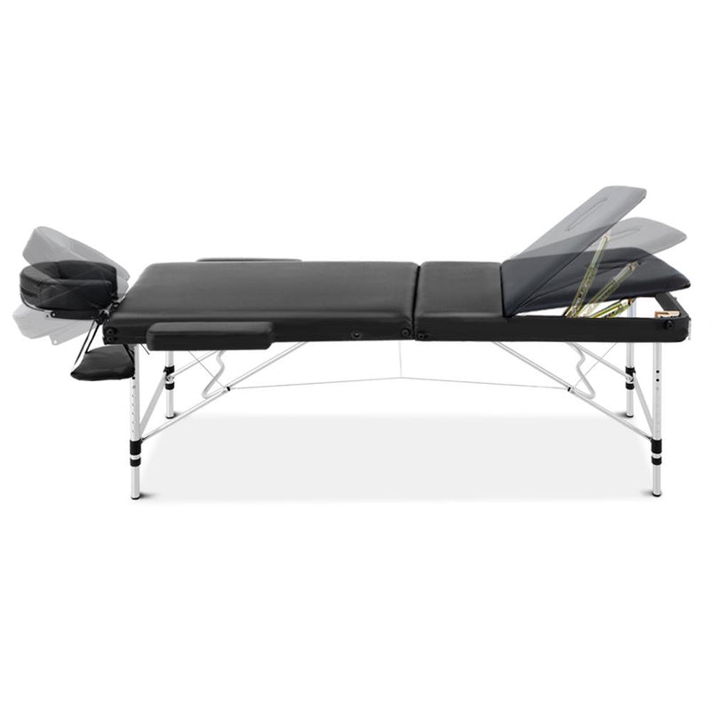 Zenses 70cm Wide Portable Aluminium Massage Table 3 Fold Treatment Beauty Therapy Black Payday Deals