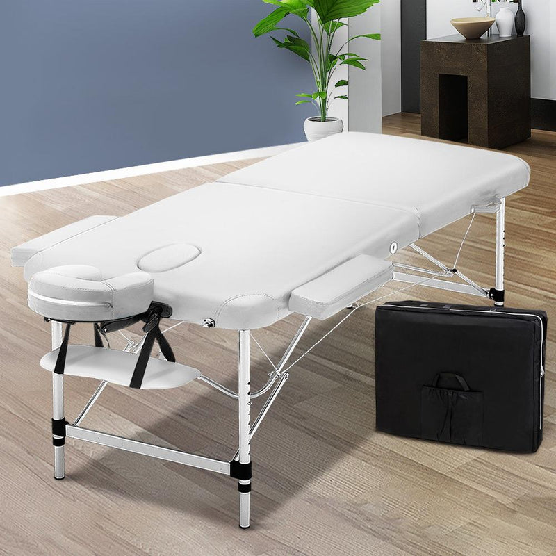 Zenses 75cm Wide Portable Aluminium Massage Table Two Fold Treatment Beauty Therapy White Payday Deals